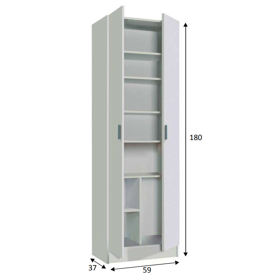  Armadio 2 ante con 5 ripiani regolabili in altezza. Materiale melaminico