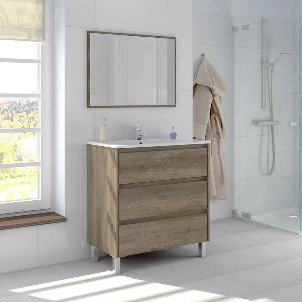 Mobile bagno Shibumi in melaminico 3 cassetti con lavabo e specchio by CeramicStore | Lo specialista del tuo bagno