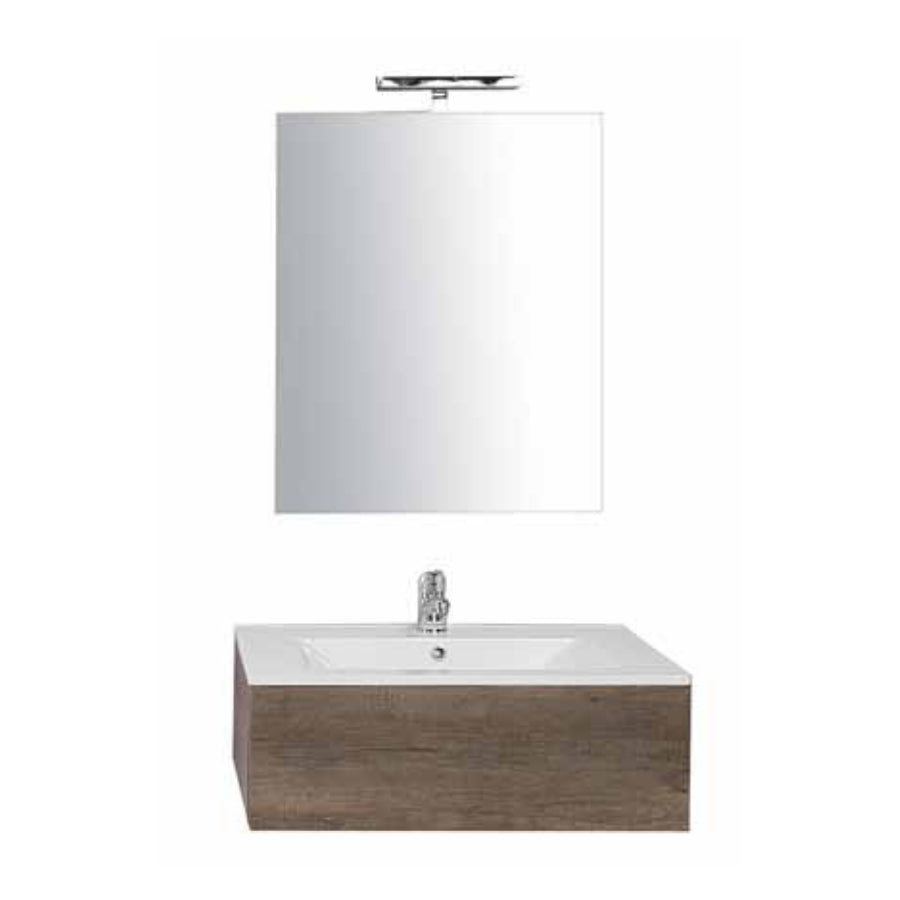 Mobile bagno sospeso Only in nobilitato con 1 cassetto top in ceramica e specchio. Colore Olmo naturale by CeramicStore | Lo specialista del tuo bagno
