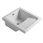 Lavatoio in ceramica bianca con foro troppo pieno. Con strizzatoio integrato Misure cm45