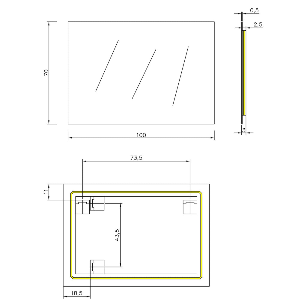  Specchio da bagno 100x70 cm modello Perimetrale Ambiente con led Koh-I-Noor by CeramicStore | Lo specialista del tuo bagno