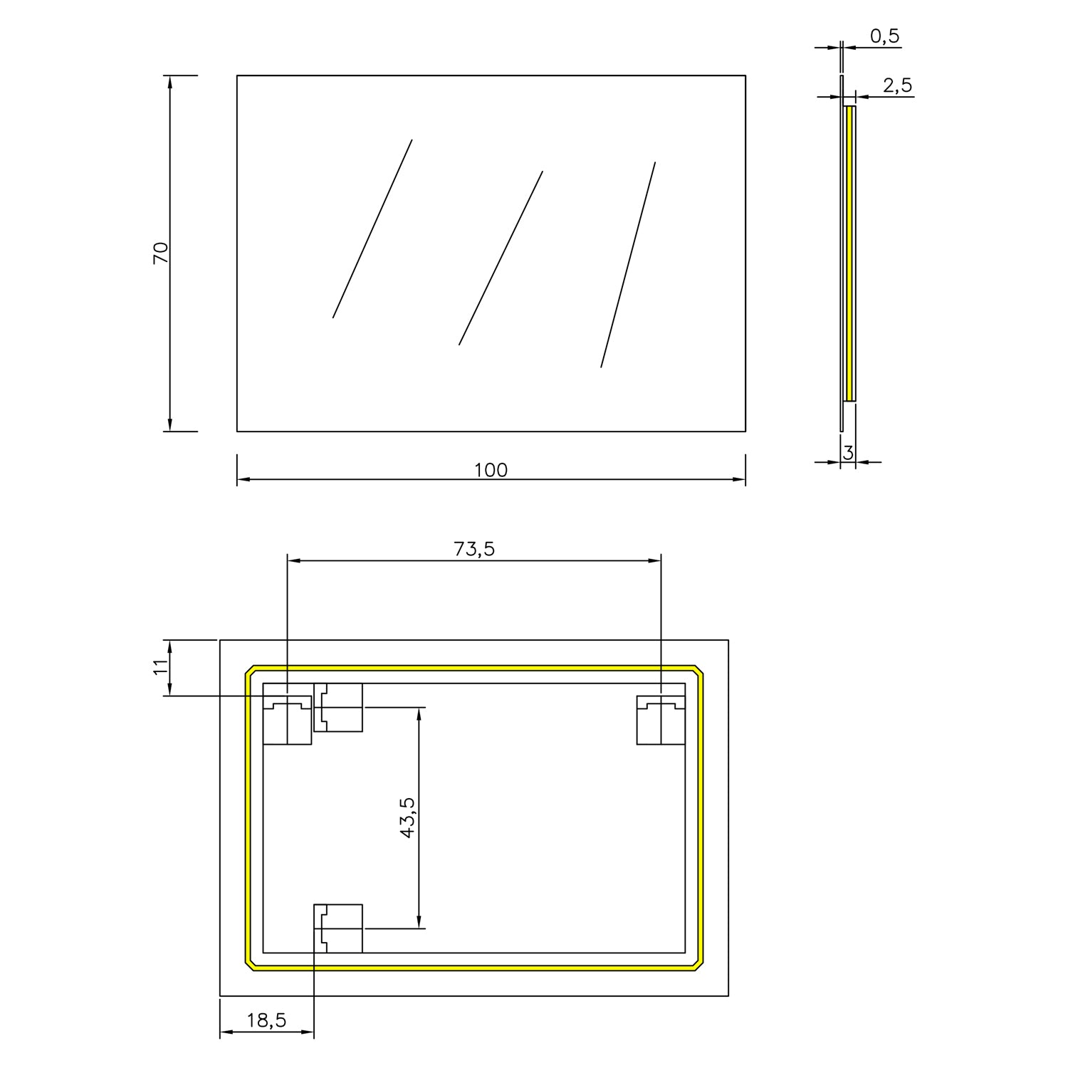  Specchio da bagno 100x70 cm modello Perimetrale Ambiente con led Koh-I-Noor by CeramicStore | Lo specialista del tuo bagno