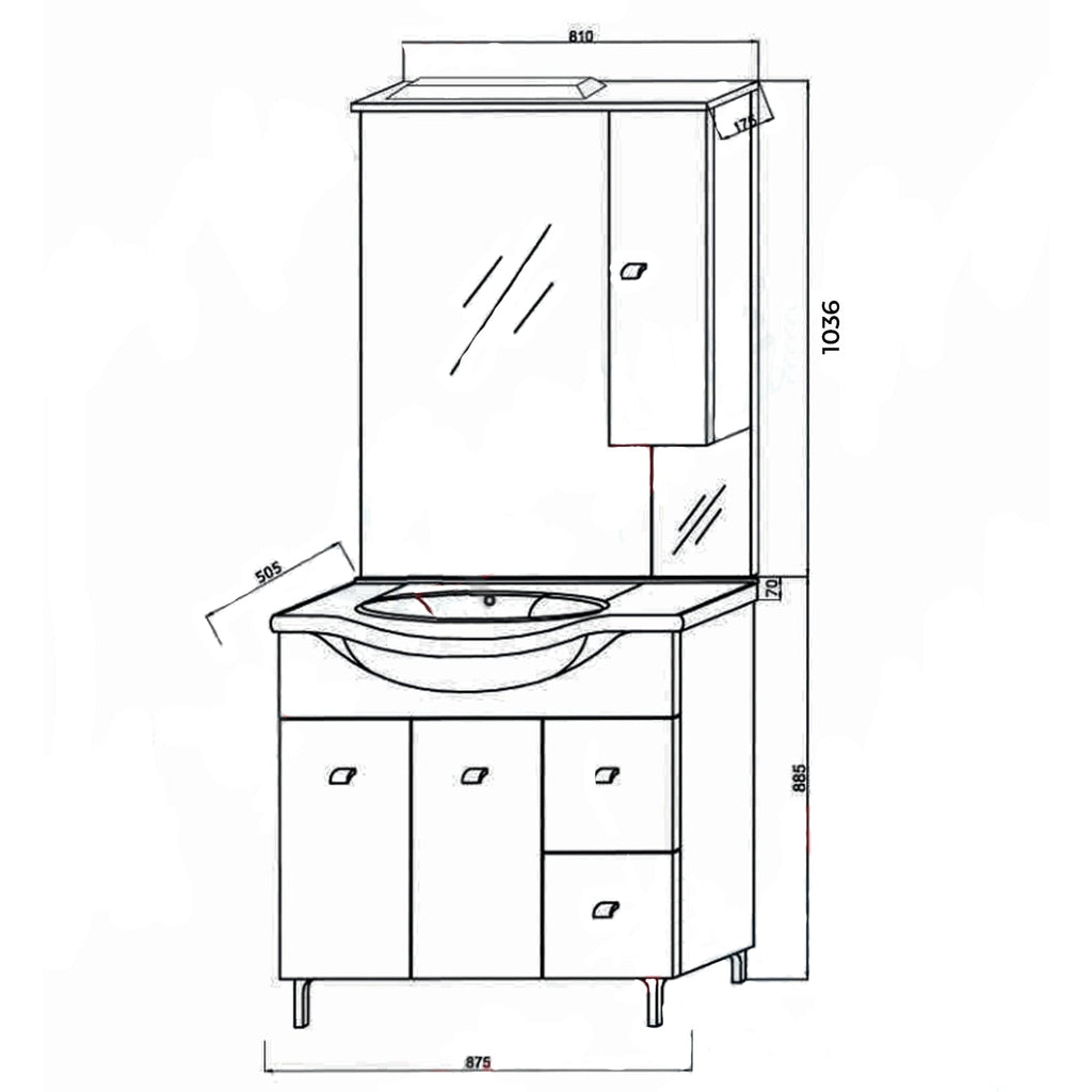Mobile bagno con lavabo e specchio bianco lucido cm 86