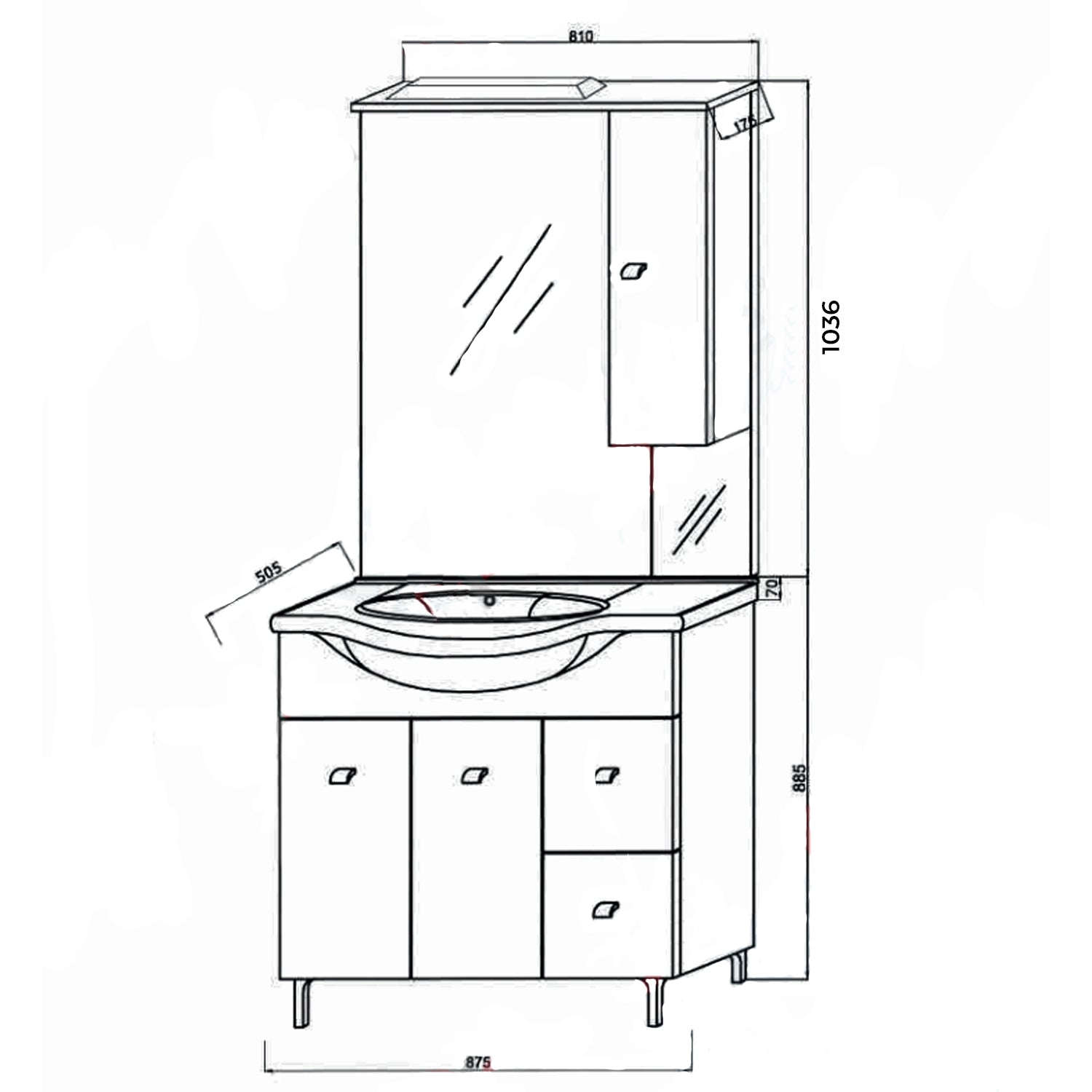 Mobile bagno con lavabo e specchio bianco lucido cm 86