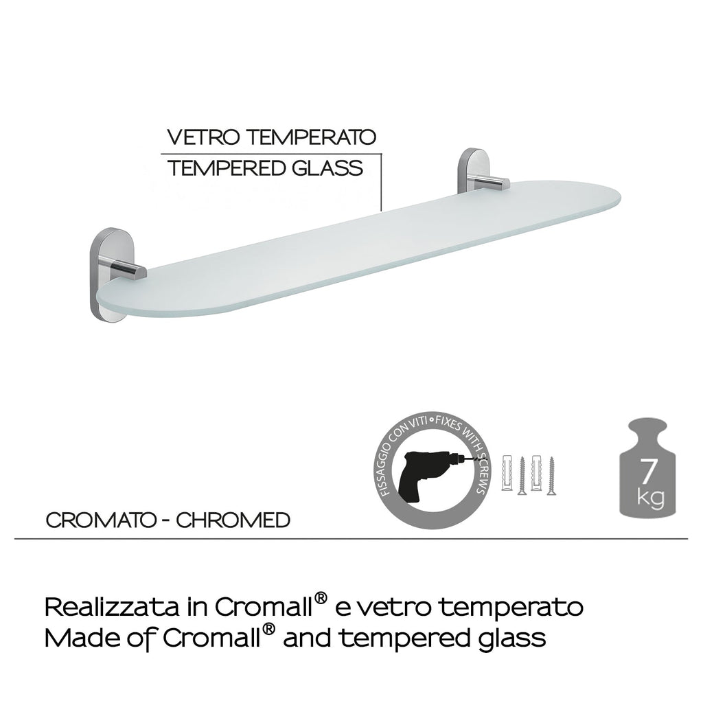  Mensola 60 cm in vetro temperato Gedy serie Febo - Cromato