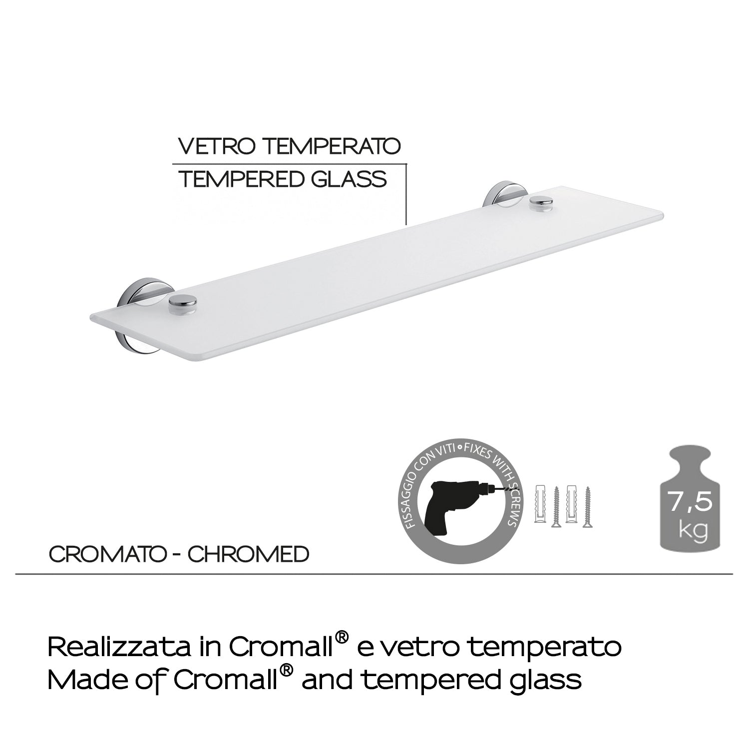  Mensola 55 cm in Acciaio Inox e Cromall Gedy serie Felce - Cromato
