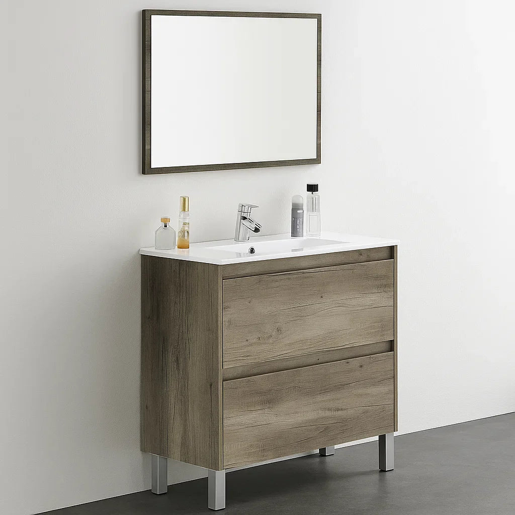 Mobile bagno Shibumi in melaminico 2 cassetti specchio e lavabo by CeramicStore | Lo specialista del tuo bagno