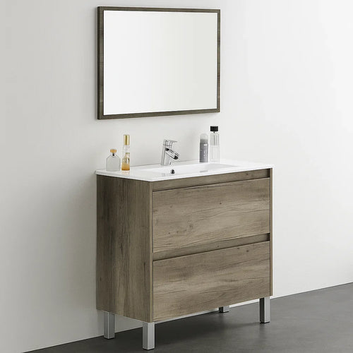 Mobile bagno Shibumi in melaminico 2 cassetti specchio e lavabo by CeramicStore | Lo specialista del tuo bagno