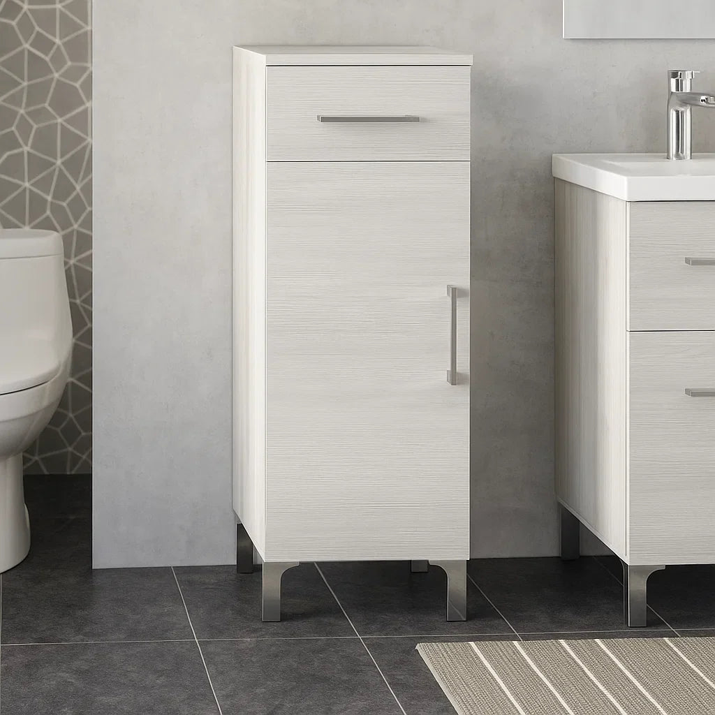 Mobiletto bagno a terra con un'anta e un cassetto modello Rimini Falegnameria Adriatica - Larice