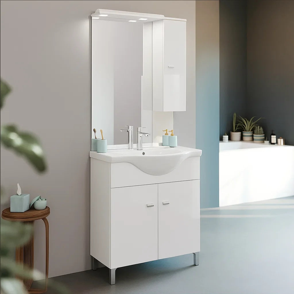 Mobile bagno a terra con specchiera e lavabo Cubi&Co modello Savona - Bianco Lucido by CeramicStore | Lo specialista del tuo bagno