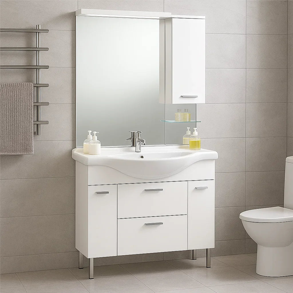 Mobile bagno "Cute" in truciolare idrorepellente Colore bianco pino spazzolato by CeramicStore | Lo specialista del tuo bagno