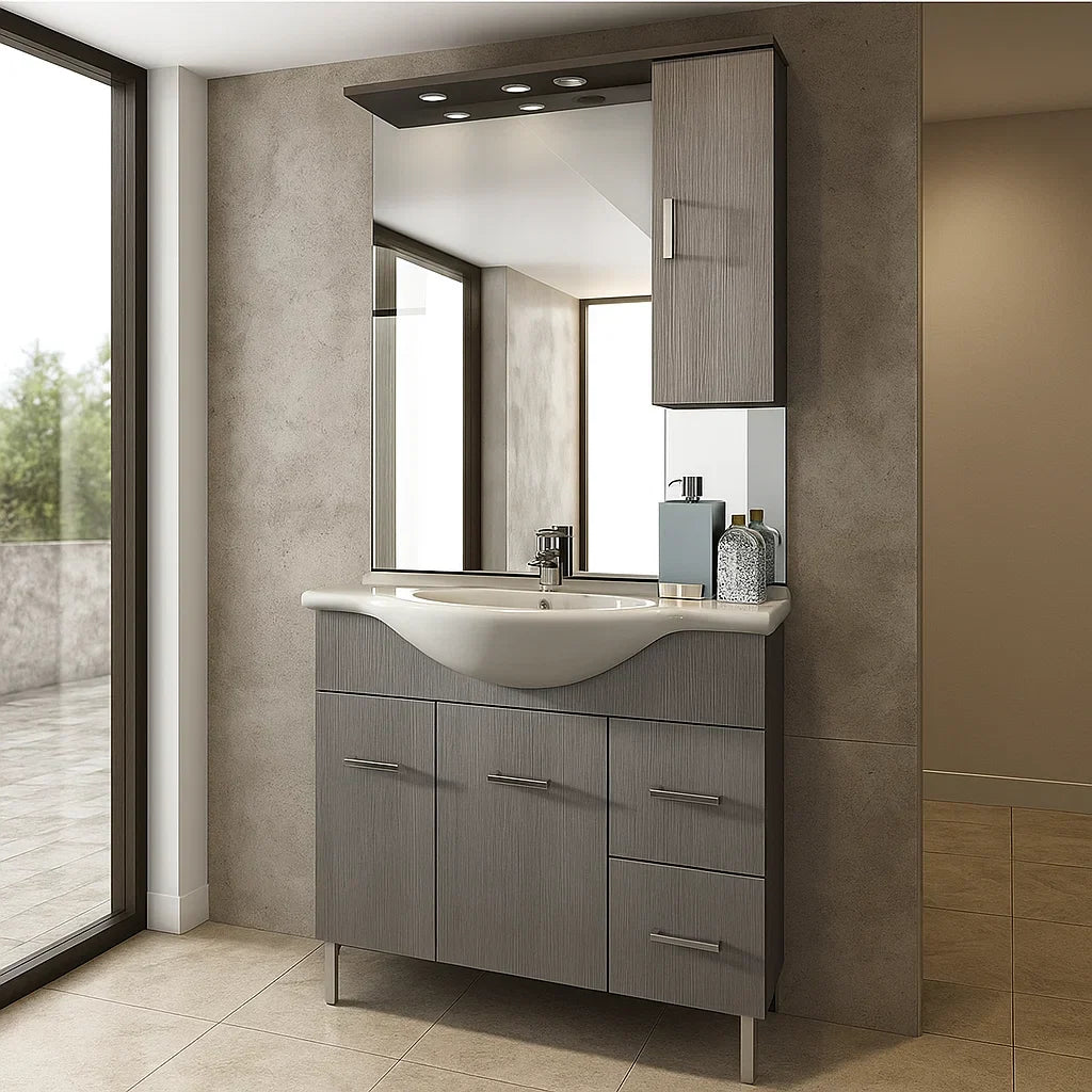Mobile bagno a terra con lavabo in ceramica