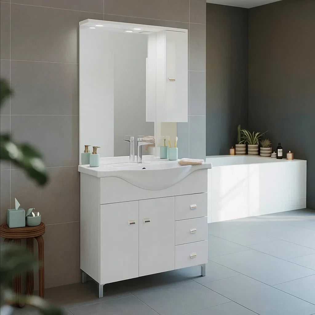 Mobile bagno con lavabo e specchio bianco lucido cm 86 by CeramicStore | Lo specialista del tuo bagno