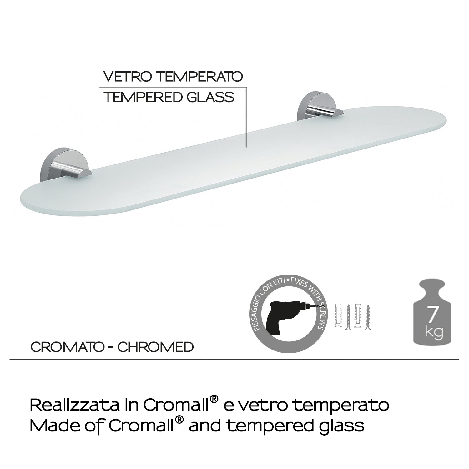  Mensola 60 cm a muro in Acciaio Inox Eros di Gedy - Cromato