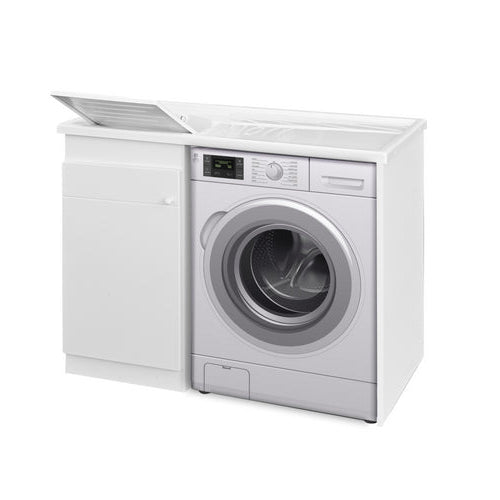 Mobile lavatoio con coprilavatrice BathCore 108x60 H.90 in resina adatto all'esterno - Versione con lavatoio a Sinistra